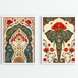 Indisches Lotus-Set, Wandkunst, Vintage-Pichwai-Malerei, digitaler Download