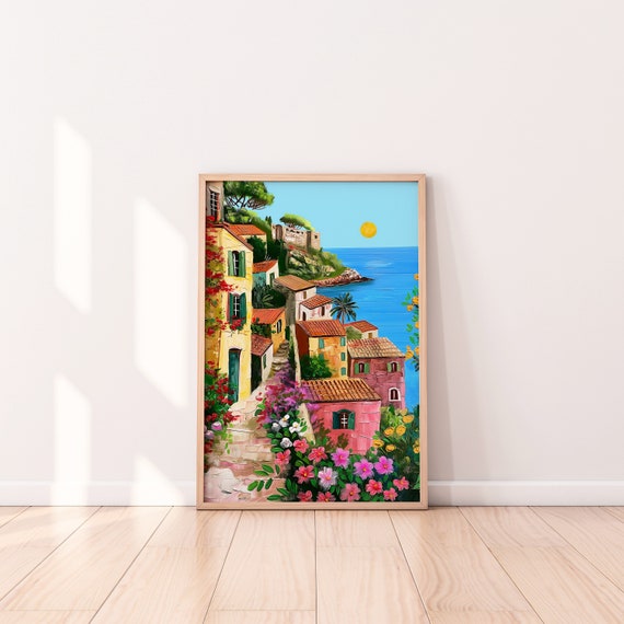 Italy Summer Vibes Trendy Artwork, Positano Wall Art, Coastal Decor, Colorful Painting