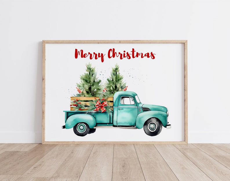Merry Christmas Printable Wall Art, Farmhouse Christmas Prints, Christmas gift ideas, Festive home decor, Handmade holiday decoration image 1