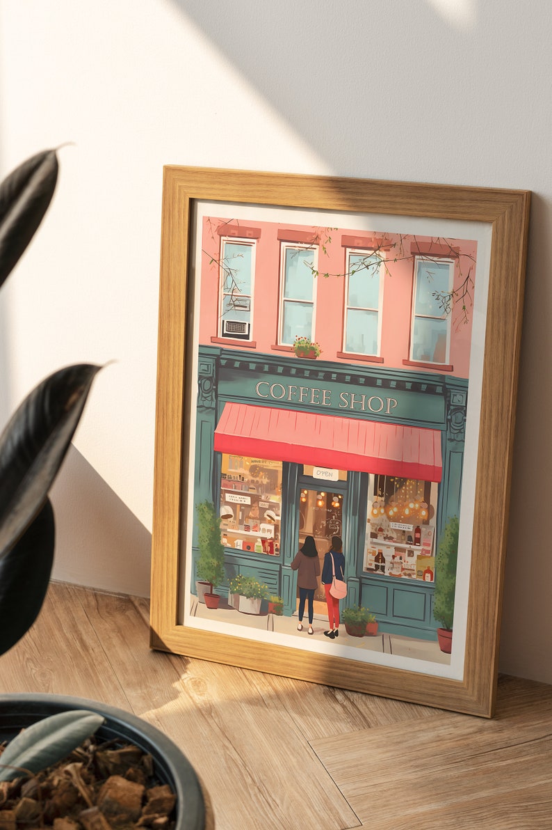 Plakat artystyczny „New York Coffee Shop”: Kolorowy plakat kawiarniany (pobranie cyfrowe) zdjęcie 7