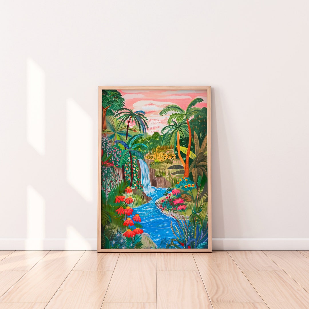 Tropical Waterfall Painting: Jungle Scenery Wall Art (digital Download ...