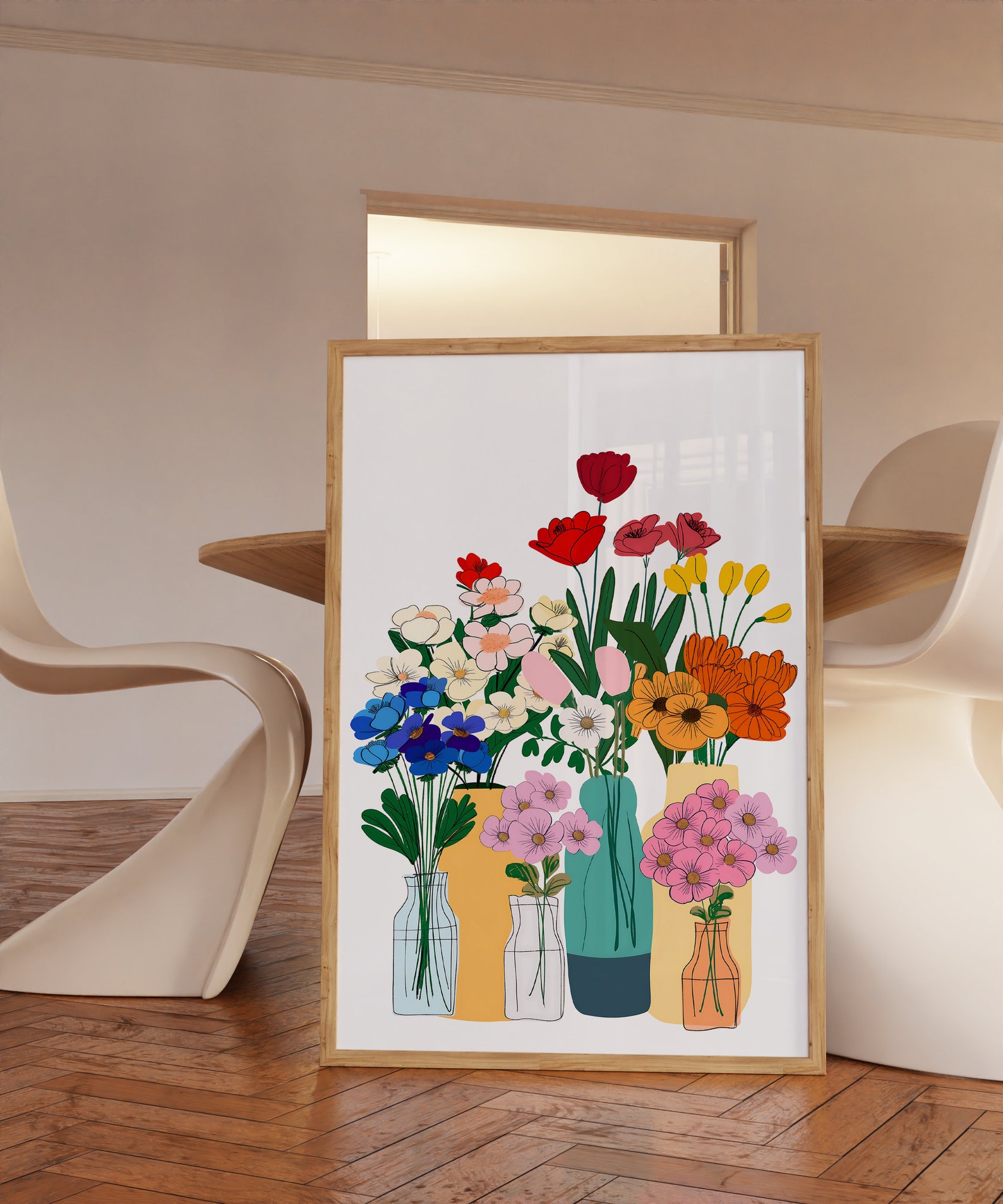 Colorful Flower Vases Art Print: Living Room Decor (digital Download ...