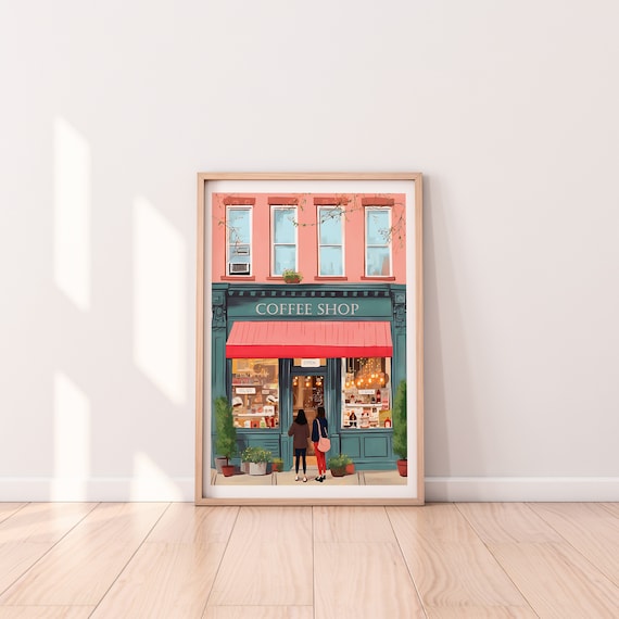 New York Coffee Shop Art Print: Colorful Cafe Poster (Digital Download)