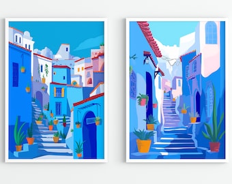Morocco Travel Print Set: Blue City Illustration (Digital Download)