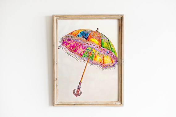 Thrissur Pooram Umbrella Watercolor Art Print: South Indian Decor (Digital Download)