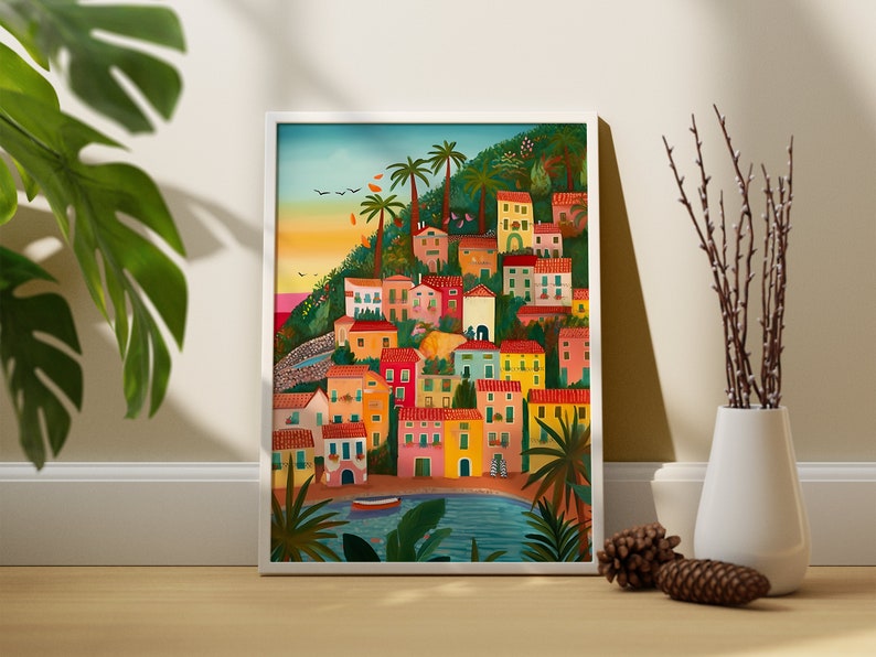 Positano illustration Set of 2, Amalfi Coast, Italy art, Art print, Wall Art, Travel illustration, Housewarming gift, Anniversary image 7