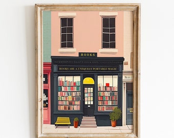 Illustration de la librairie de New York, impression d'art de librairie, affiche de librairie, impression d'art de livre, impression d'art de lecture, art new-yorkais, impression d'art de livres, New York