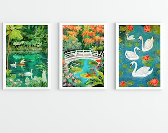 Tropical Swan Art Print Set: Colorful Maximalist Gallery Wall (Digital Download)