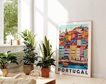 Porto Portugal Travel Poster: Colorful Cityscape Art Print (Digital Download)