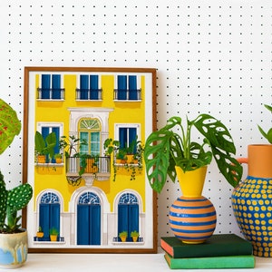 Ciudad de Lisboa, Portugal, Arte de pared imprimible, Ilustración de viajes, Lisboa, Cartel de arquitectura, Regalo amante de las plantas, Decoración del hogar, DESCARGA DIGITAL