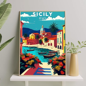 Impresión de Sicilia, póster de viaje a Italia, impresión de viaje, decoración de pared con paisajes, postal de viaje, impresión de descarga instantánea, obra de arte digital