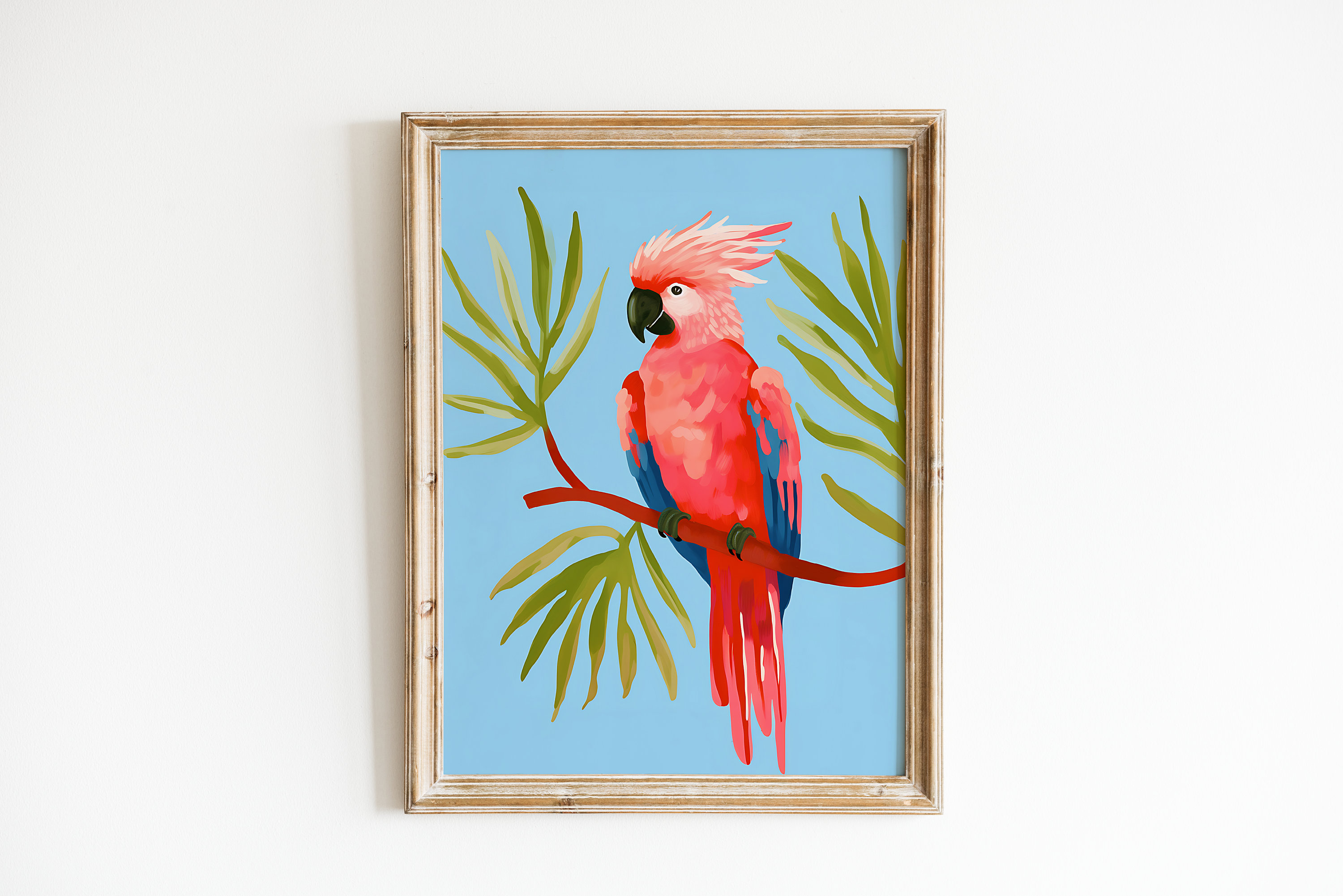 Impressão de papagaio rosa, arte de parede colorida para quarto de criança, impressões de quarto de berçário, designs impressos à mão