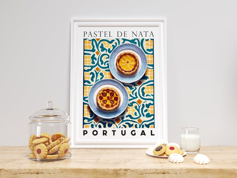 Cartel de Pastel De Nata, Pasteis de Nata Art Print, Postre portugués, Pastelería portuguesa, Tarta portuguesa, Impresión de arte de cocina, Impresión de tarta de natillas imagen 5