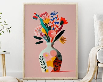 Pink Floral Bouquet Art Print: Abstract Spring Flowers (Digital Download)