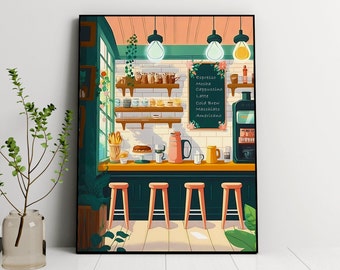 Cafetería Imprimir Café, Cartel de cocina y comedor, Cartel de café, Impresión de café, Regalo de café, Impresiones de cocina, Arte de pared de cocina, Arte de cocina
