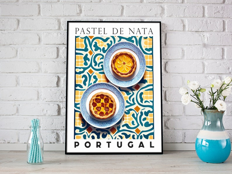 Cartel de Pastel De Nata, Pasteis de Nata Art Print, Postre portugués, Pastelería portuguesa, Tarta portuguesa, Impresión de arte de cocina, Impresión de tarta de natillas imagen 6