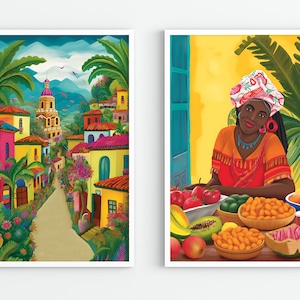 Set of 2 Colombia illustration, Illustration Cartagena, Travel illustration, Cartagena de Indias, Cartagena, Colombia, South America