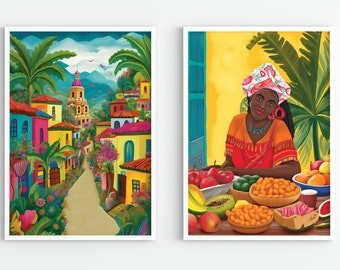 Set of 2 Colombia illustration, Illustration Cartagena, Travel illustration, Cartagena de Indias, Cartagena, Colombia, South America