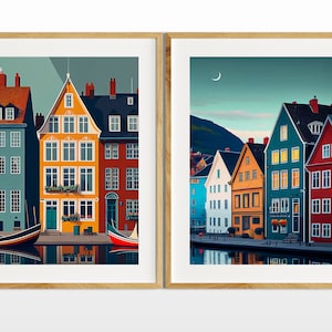 Copenhagen set of 2 Prints,Denmark Travel Printable Wall Art,Scandinavian Wall Art,Digital Download,Trendy Digital Prints 2023,Nyhavn Poster