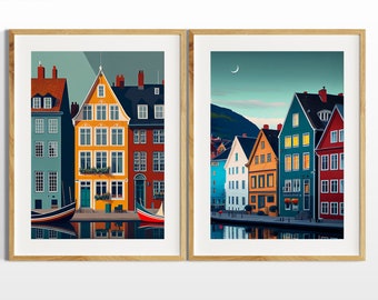 Kopenhagen 2er Set Drucke,Dänemark Reise druckbare Wandkunst,skandinavische Wandkunst,digitaler Download,Trendige Digitaldrucke 2023,Nyhavn Poster