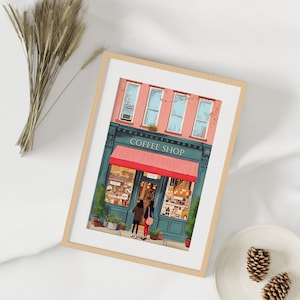 Plakat artystyczny „New York Coffee Shop”: Kolorowy plakat kawiarniany (pobranie cyfrowe) zdjęcie 3
