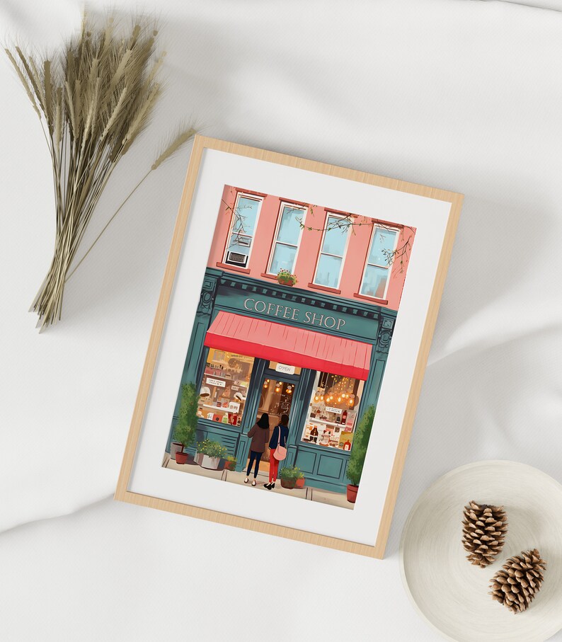 Plakat artystyczny „New York Coffee Shop”: Kolorowy plakat kawiarniany (pobranie cyfrowe) zdjęcie 3