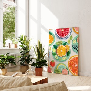 Fruit Picnic Painting, Kitchen Art, Kitchen Wall Decor, Fruity Wall Art Vibrant Prints, Colorful Art, Digital