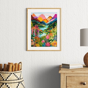 Abstract Mountain Artwork, Colorful Wall Art, Abstract Art, Acrylic Art, Illustration Art, Living Room Print, Scenery Art, Floral Art image 3