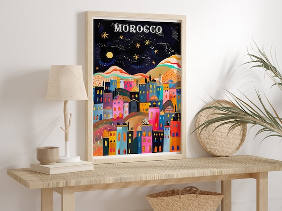 Morocco Night Illustration: Colorful Marrakech Travel Art (Digital Download)