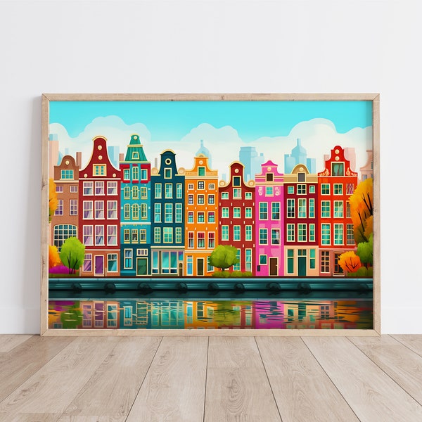 Amsterdam The Netherlands Wall Art, Traveller Gift Art Lovers, Netherland print, Modern Travel Art, Bedroom Living Room Poster