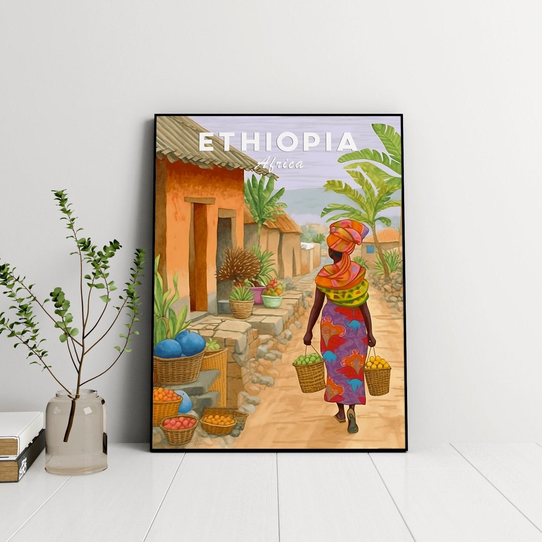 Ethiopia Illustration, Ethiopia Wall Art, Africa Print, African Village