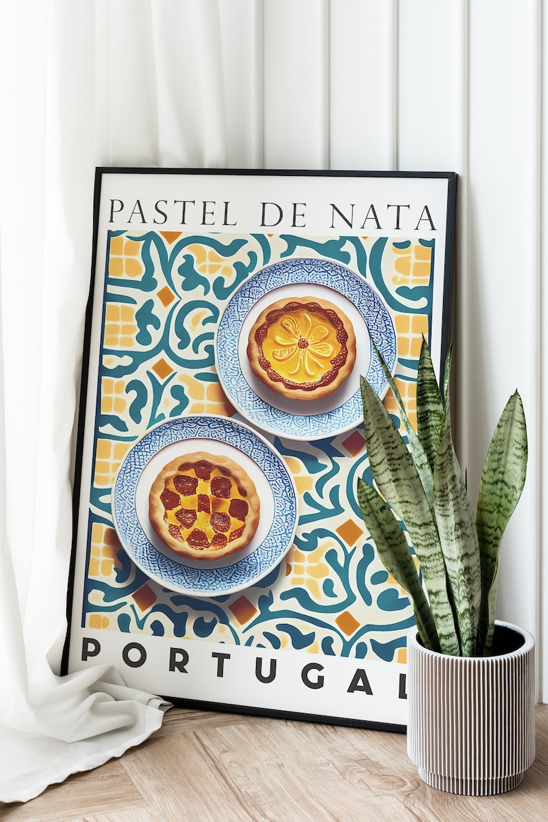 Cartel de Pastel De Nata, Pasteis de Nata Art Print, Postre portugués, Pastelería portuguesa, Tarta portuguesa, Impresión de arte de cocina, Impresión de tarta de natillas imagen 4