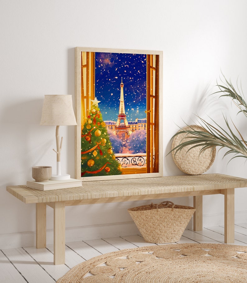 Paris at Snowy Christmas, Christmas wall art, Christmas decor, Christmas prints, Christmas, Christmas Gift, Paris print, Paris winter image 3