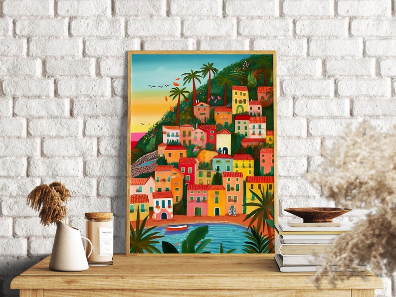 Positano illustration Set of 2, Amalfi Coast, Italy art, Art print, Wall Art, Travel illustration, Housewarming gift, Anniversary image 3