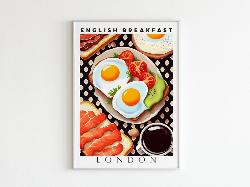 Cartel de desayuno inglés, impresión de comida, descarga digital, cartel de exposición, arte pop, arte alimentario, decoración de cocina, regalo de inauguración de la casa, cartel de cocina imagen 4