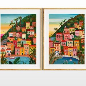 Positano illustration Set of 2, Amalfi Coast, Italy art, Art print, Wall Art, Travel illustration, Housewarming gift, Anniversary image 5