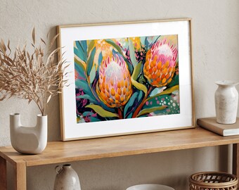 Banksia Black Magic illustration, Botanical abstract wall art, wildlife garden, Floral Print, Colorful wall art, Wall art, Gouache painting