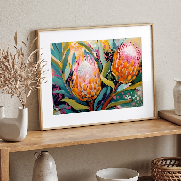 Banksia Black Magic illustration, Botanical abstract wall art, wildlife garden, Floral Print, Colorful wall art, Wall art, Gouache painting