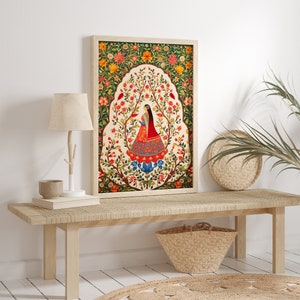 Indian Floral Printable Wall Art, Indian Vintage Art, Folk Prints, Printable, Pichwai Painting, Indian painting, Floral Art Print 画像 4