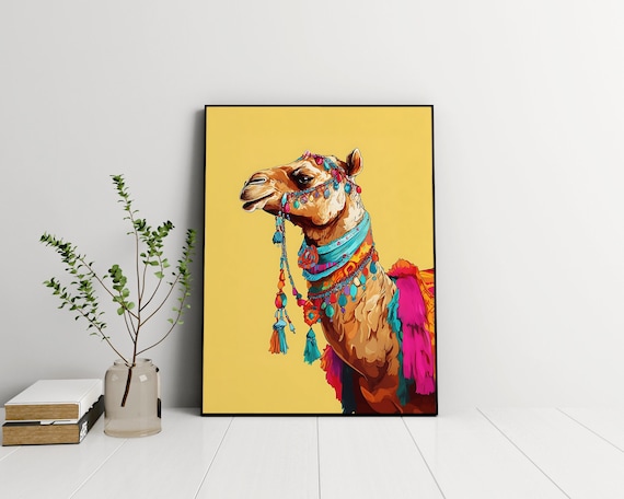 Camel Wall Art Print: Colorful Indian Painting (Digital Download)