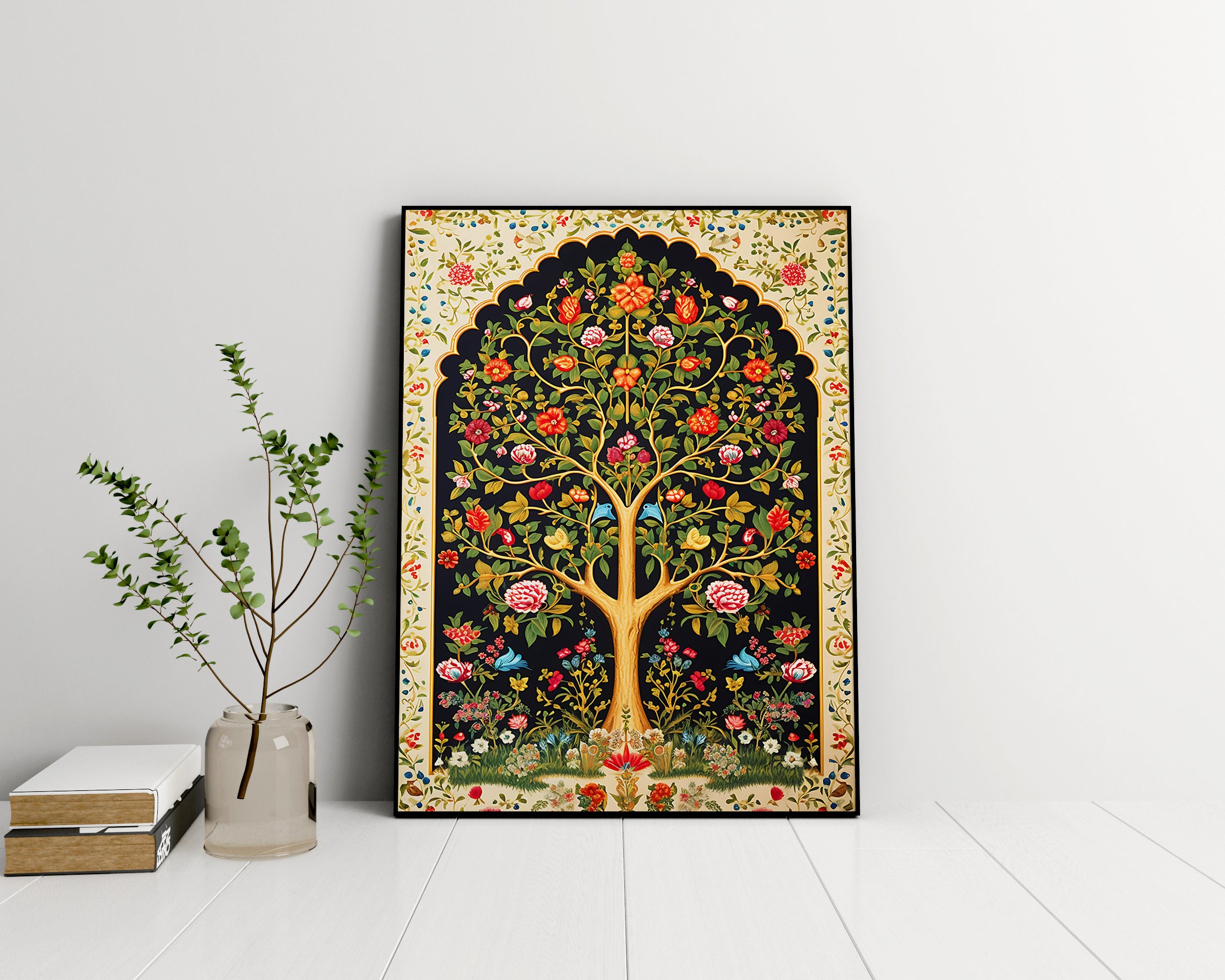 Pichwai Tree of Life Art Print: Indian Floral Painting (digital ...