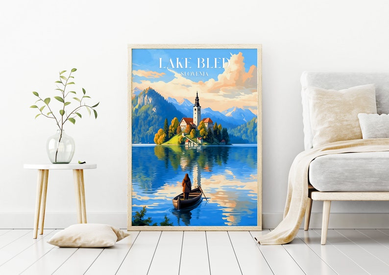 Lake Bled Travel Poster, Travel Print of Lake Bled, Slovenia Travel, Slovenia Art, Lake Bled Gift, Wall Art Print, Digital Download image 4