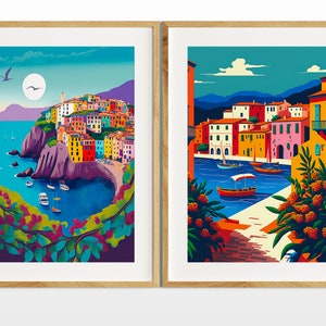 Set of 2 Italy Cinque Terre Poster, Cinque Terre Manarola, Italy Print, Cinque Terre art print, Cinque Terre travel poster, Travel Print