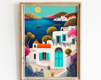 Greece Travel Poster, Greece Paros, Travel art print, Greek Art Print, Paros Print, Greece Cityscape,Wall Decor, Digital Download,Milos Art