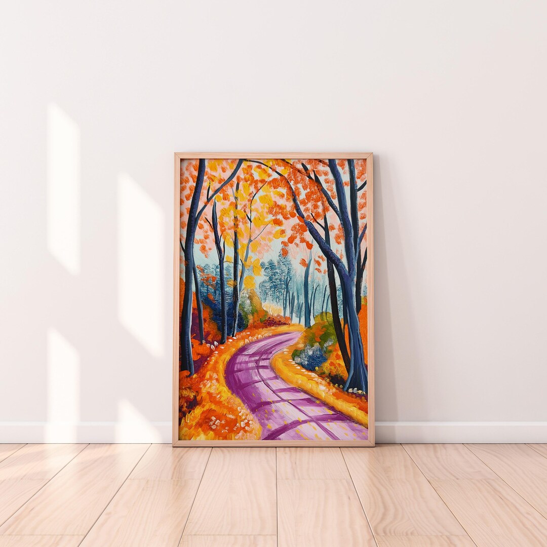 Autumn Forest Landscape Painting: Moody Fall Tree Art (digital Download ...