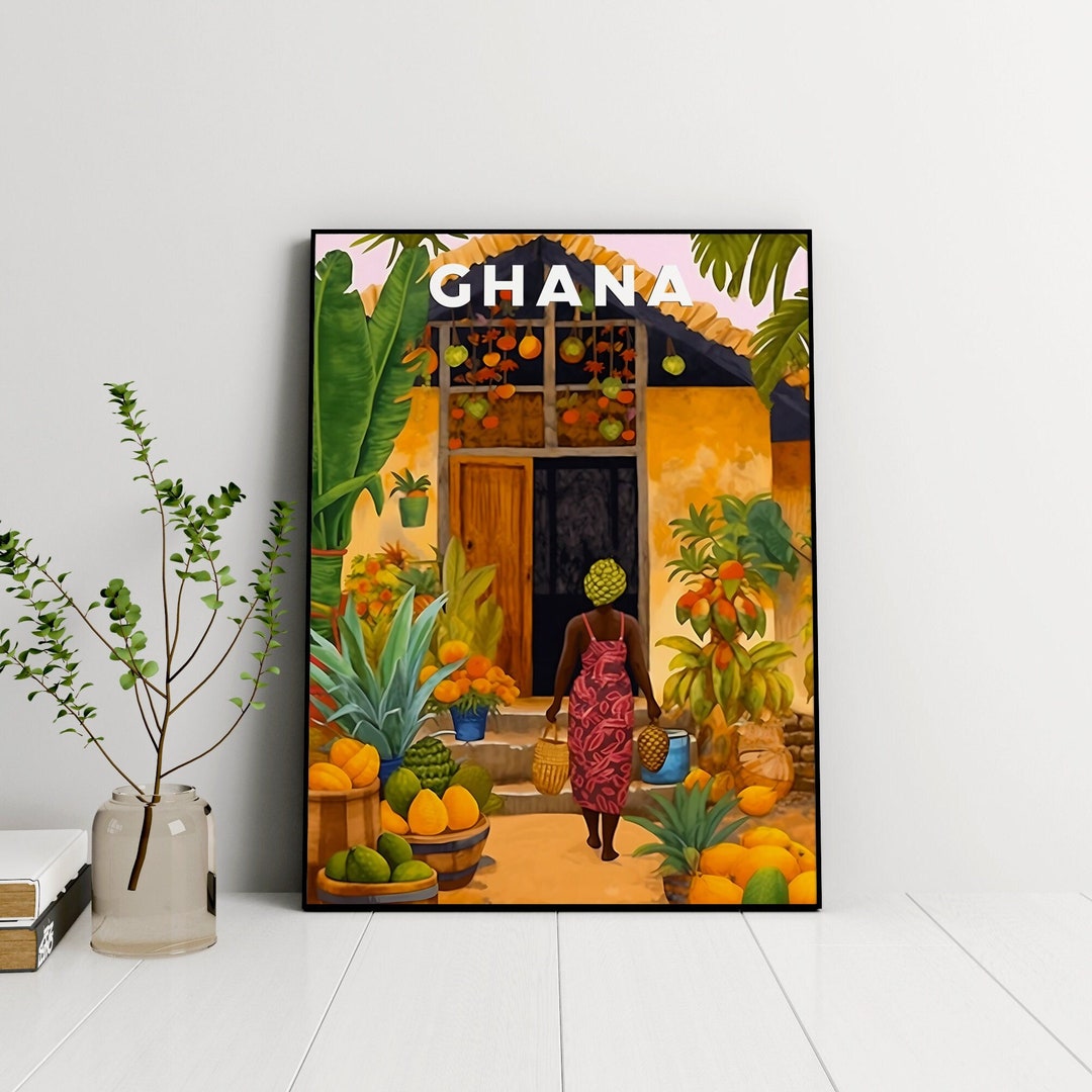 Ghana Illustration, Ghana Wall Art, Africa Travel, Travel Print