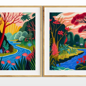 Tropical art print Set of 2,  Colorful wall art for kid's room, Jungle illustration, Forest art print, Botanical Art, Nursery room prints