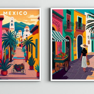 Mexico Travel Art Print Set: Colorful Mexican Illustrations (Digital Download)