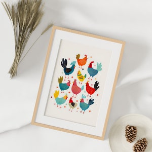 chicken painting, colorful decorative illustration, children's room, nursery art, cute print, kids room decor image 5