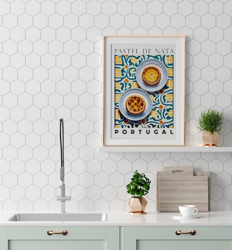 Cartel de Pastel De Nata, Pasteis de Nata Art Print, Postre portugués, Pastelería portuguesa, Tarta portuguesa, Impresión de arte de cocina, Impresión de tarta de natillas imagen 2